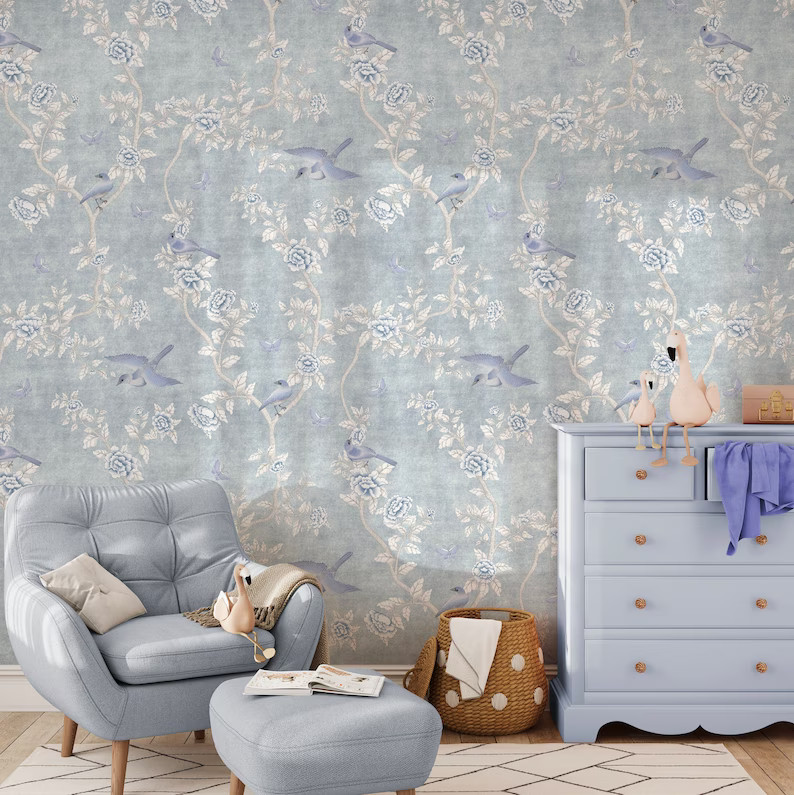 Le Tariche Chinoiserie in Light Blue Wallpaper Muralflowers - Etsy | Etsy (US)