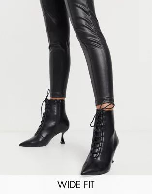 ASOS DESIGN Wide Fit Ricky pointed toe corset boot in black | ASOS (Global)