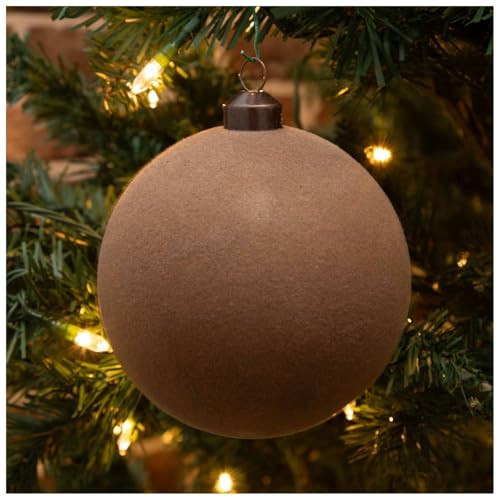 Round Flocked Christmas Ornaments (Pack of 8) - Brown Flocked Ball Ornaments - 4” Shatterproof Plastic, Soft Velvet Christmas Ornaments - Elegant Christmas Tree Balls for Decoration & Crafting | Amazon (US)