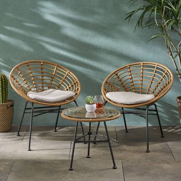 3pc Pigment Iron Modern Boho Patio Chat Set - Christopher Knight Home | Target