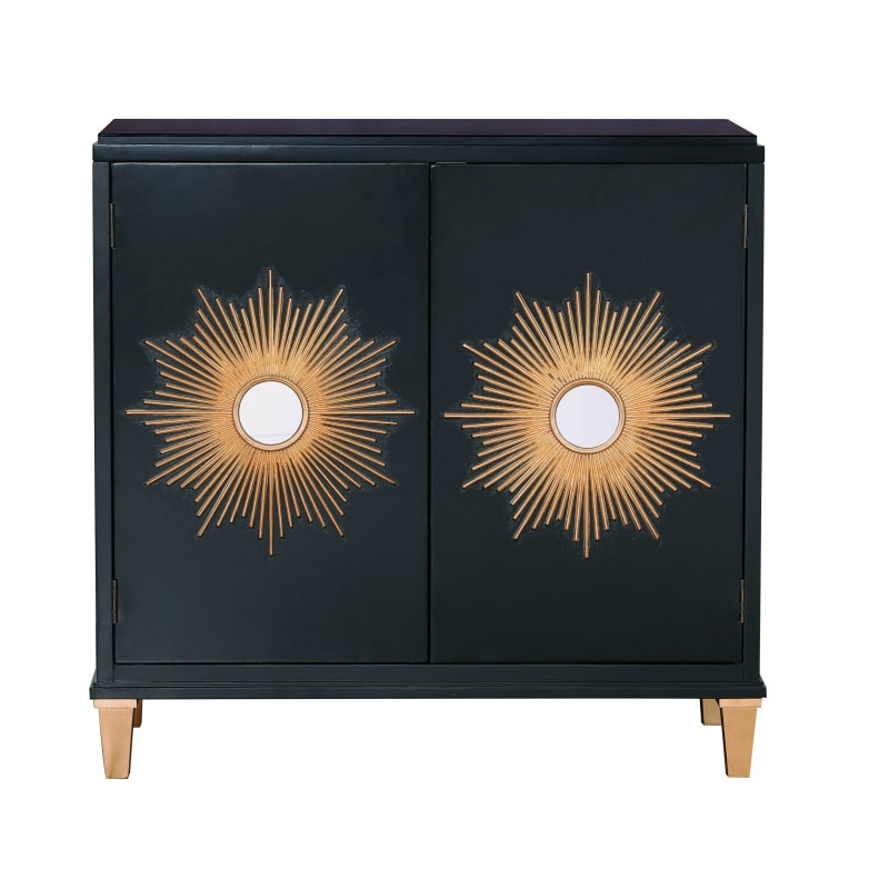 Delacora HM-D264-013 El Sol 40" Wide Single Drawer Metal and Wood Sunburst Accent Cabinet Black Indo | Build.com, Inc.