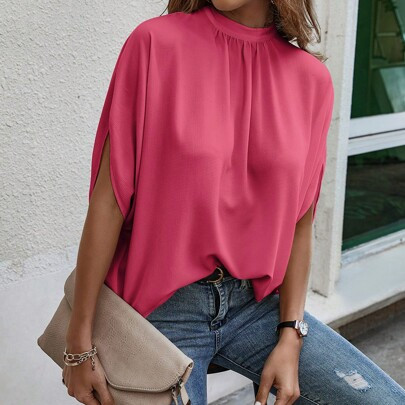 Tie Back Batwing Sleeve Solid Blouse | SHEIN