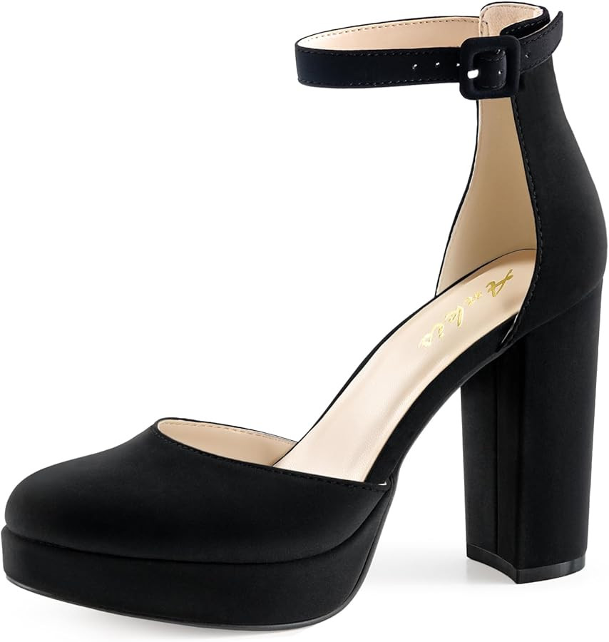 Ankis Black Platform Closed Toe Heels for Women, Womens Heels Closed Round Toe Chunky Block Pumps... | Amazon (US)