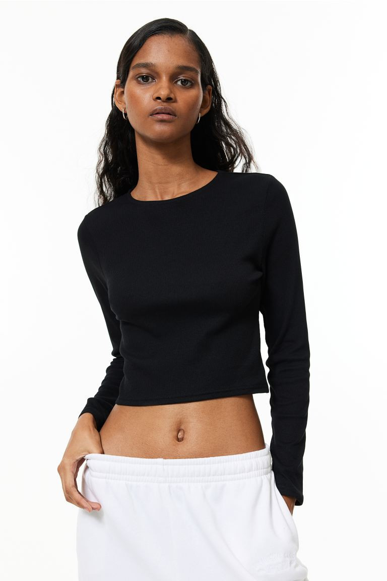 Ribbed top - Black - Ladies | H&M GB | H&M (UK, MY, IN, SG, PH, TW, HK)