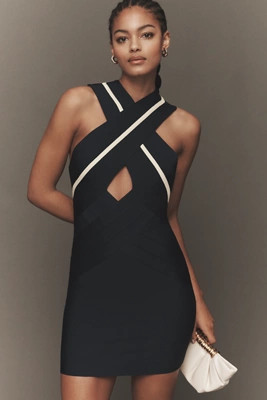 Siempre x Anthropologie Cross-Neck Cutout Mini Dress | Anthropologie (US)