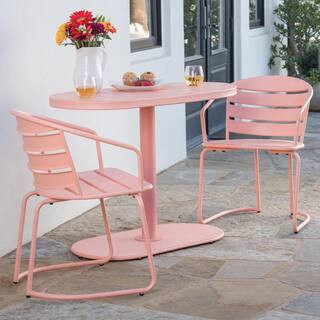 3-Piece Outdoor Metal Bistro Set for Patio Garden, Pink | The Home Depot
