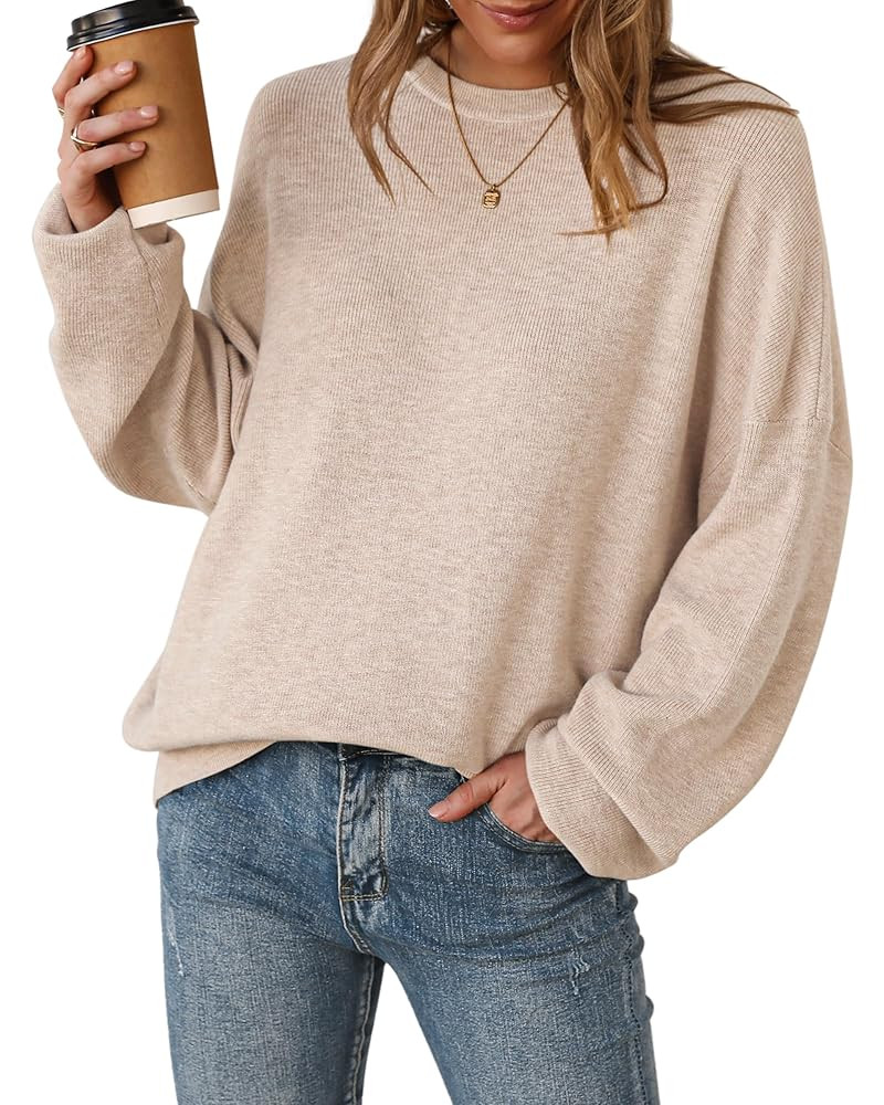Arach&Cloz Women's Wool Blend Oversized Sweaters Crewneck Casual Fall Outfits Fashion Tops | Amazon (US)