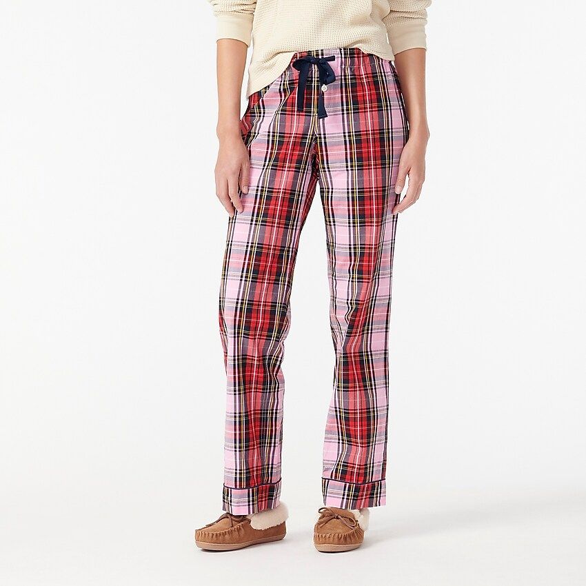 Cotton poplin pajama pant in pink Stewart tartan | J.Crew US