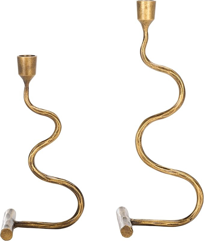 SAFAVIEH Home Collection Zobi Modern Brass Gold Metal Tapered Candlestick Holder Set of 2 | Amazon (US)