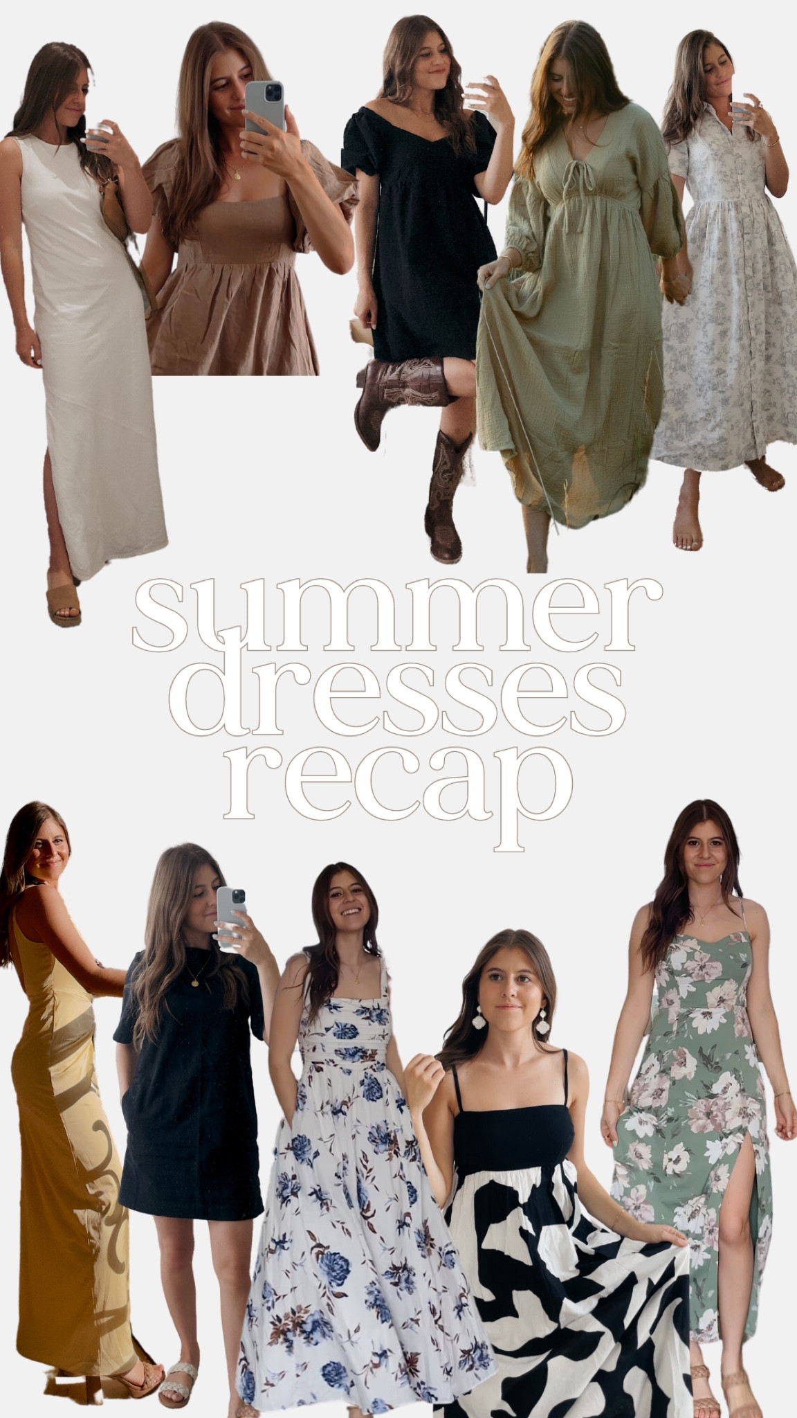 Summer dresses recap! Definitely planning on layering a sweater or pairing with boots to transition into a fall dress look.🍂

Im 5’2” and an XS for reference.

#LTKStyleTip #LTKWedding #LTKFallSale