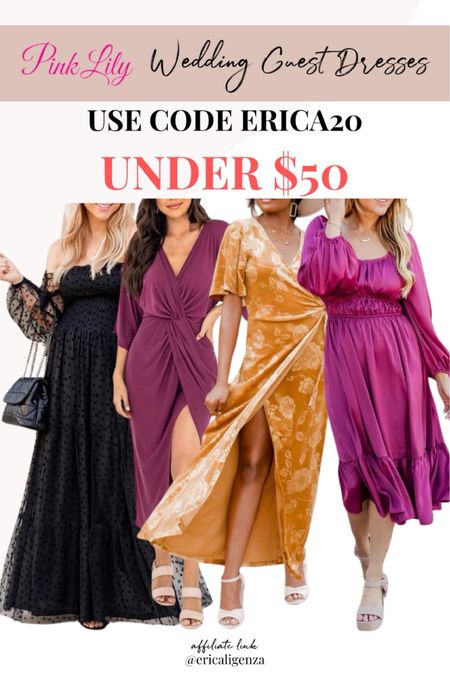 Wedding guest dresses under $50 with code ERICA20 

Fancy dress // maxi dress for wedding // off shoulder dress // velvet dress 

#LTKwedding #LTKsalealert #LTKfindsunder50