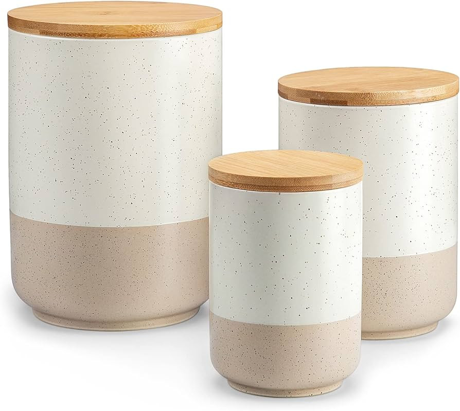 vancasso Sabine Ceramic Canister Set with Airtight Wood Lids - 3-Piece Kitchen Storage for Flour,... | Amazon (US)