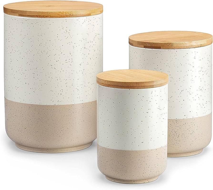 vancasso Sabine Canister Sets for Kitchen Counter, Ceramic Food Storage Jars with Airtight Wood L... | Amazon (US)