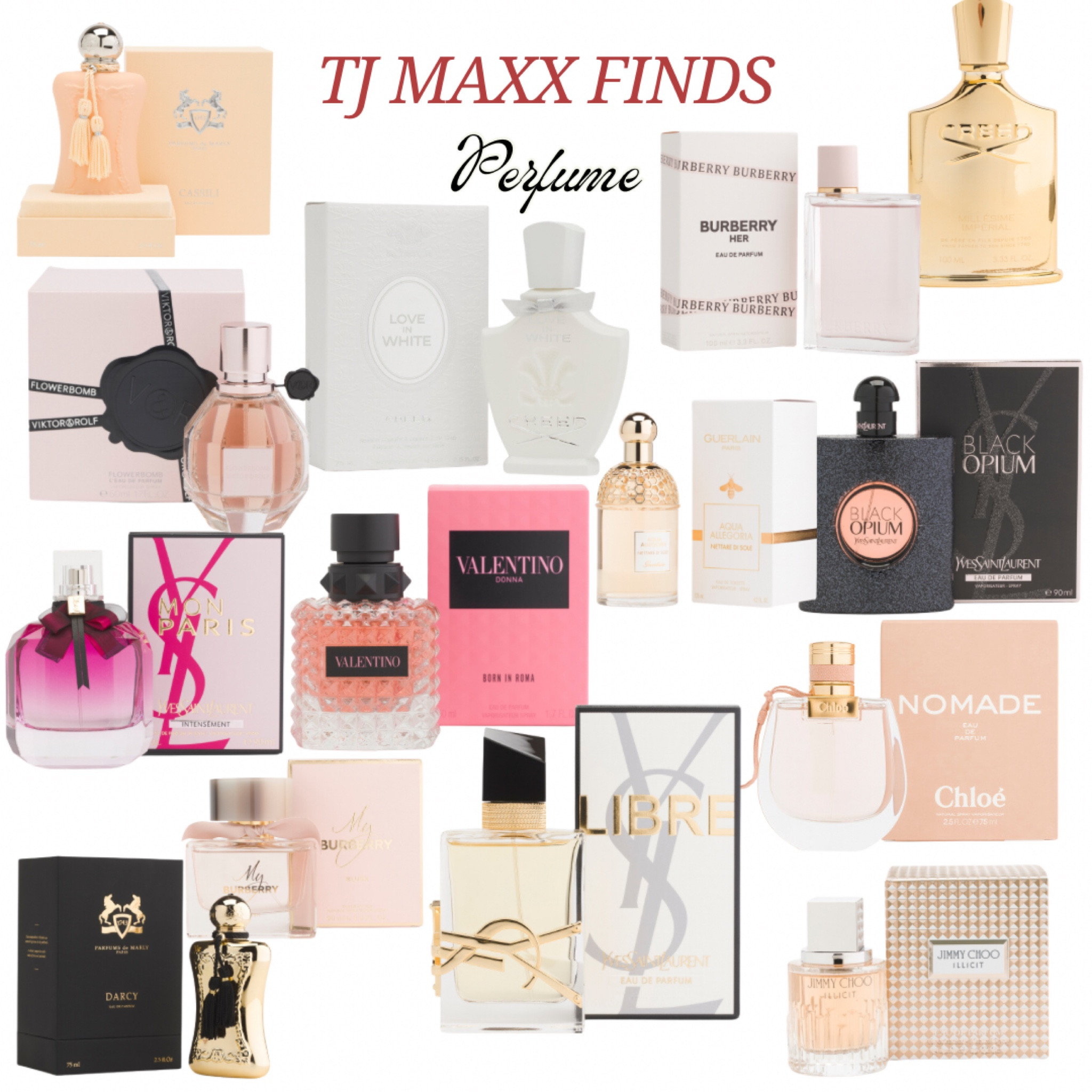 TJ Maxx perfume finds!!

Perfume, under 100, beauty, YSL perfume, Creed, Chloe, Valentino perfume, 

#LTKSaleAlert #LTKBeauty #LTKFindsUnder100