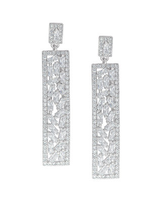 Macy's Fine Silver Plated Cubic Zirconia Rectangle Dangle Earrings & Reviews - Earrings - Jewelry... | Macys (US)