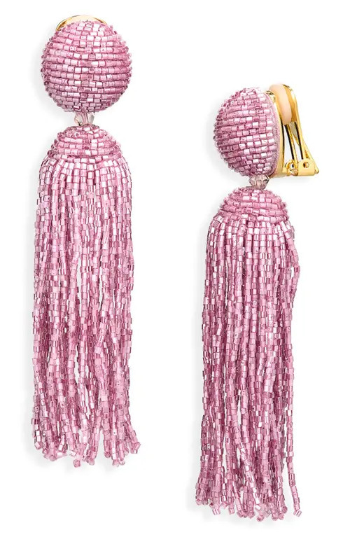 Oscar de la Renta Beaded Tassel Drop Earrings in Pink at Nordstrom | Nordstrom