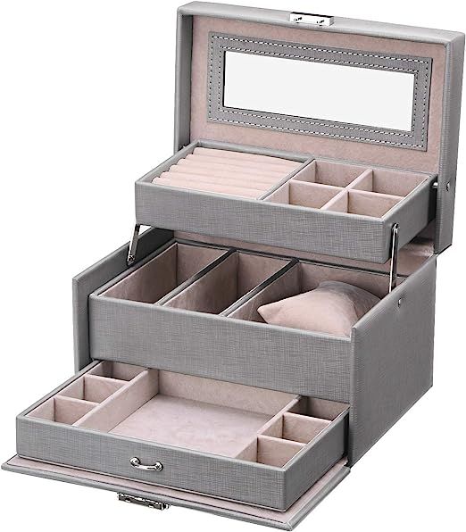 BEWISHOME Jewelry Box Organizer Jewelry Boxes for Women Girls Jewelry Organizer with Lock Mirror ... | Amazon (US)