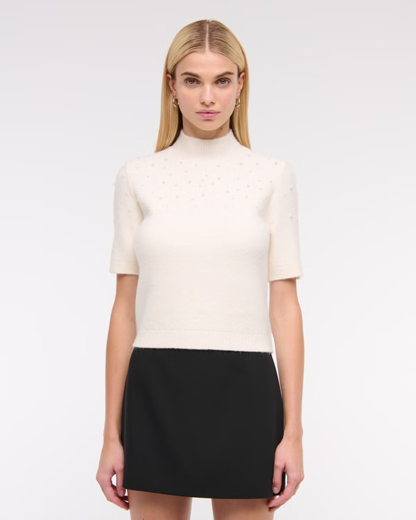 Pearl Embellished Mockneck Sweater Tee | Abercrombie & Fitch (US)
