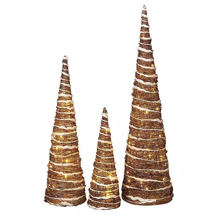 Pre-Lit White and Gold Grapevine Trees, Set of 3 | Kirkland's Home