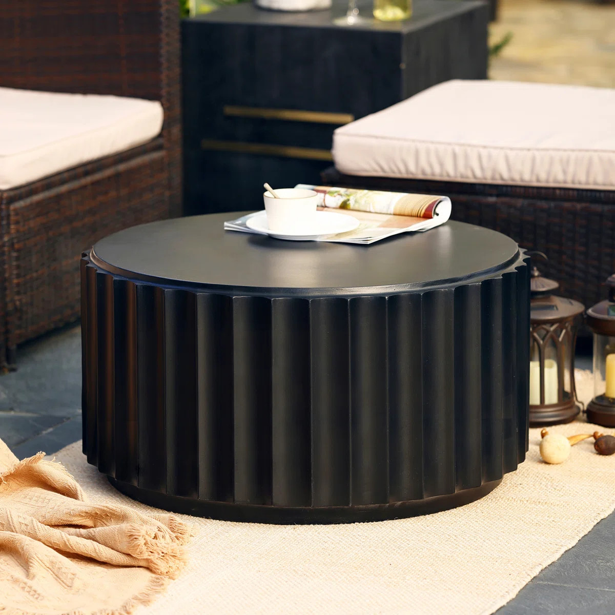 Black Cement Round Coffee Table for Outdoors and Indoors, Modern Accent, Housewarming Gifts | Wayfair North America