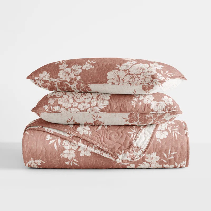 Quilt Set- Lightweight - All Season Quilted Coverlet - Distressed Bouquet | Wayfair North America