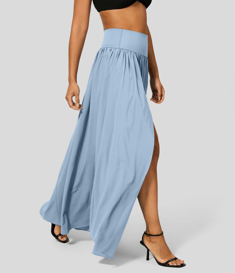Breezeful™ High Waisted Plicated Split 2-in-1 Flowy Quick Dry Maxi Casual Skirt | HALARA