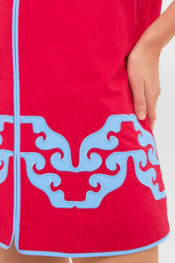 Red & Cornflower Blue Embroidered Arem Caftan | Tuckernuck (US)