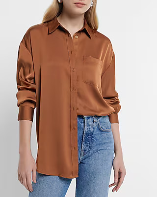 Satin Boyfriend Portofino Shirt | Express