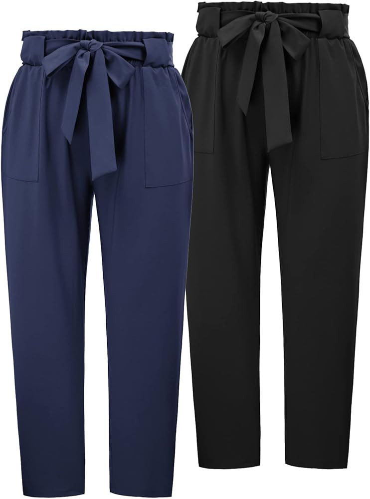 Hanna Nikole Women's Plus Size Elastic Waist Self-Tie Belted Pencil Pants Ankle Length Casual Pan... | Amazon (US)