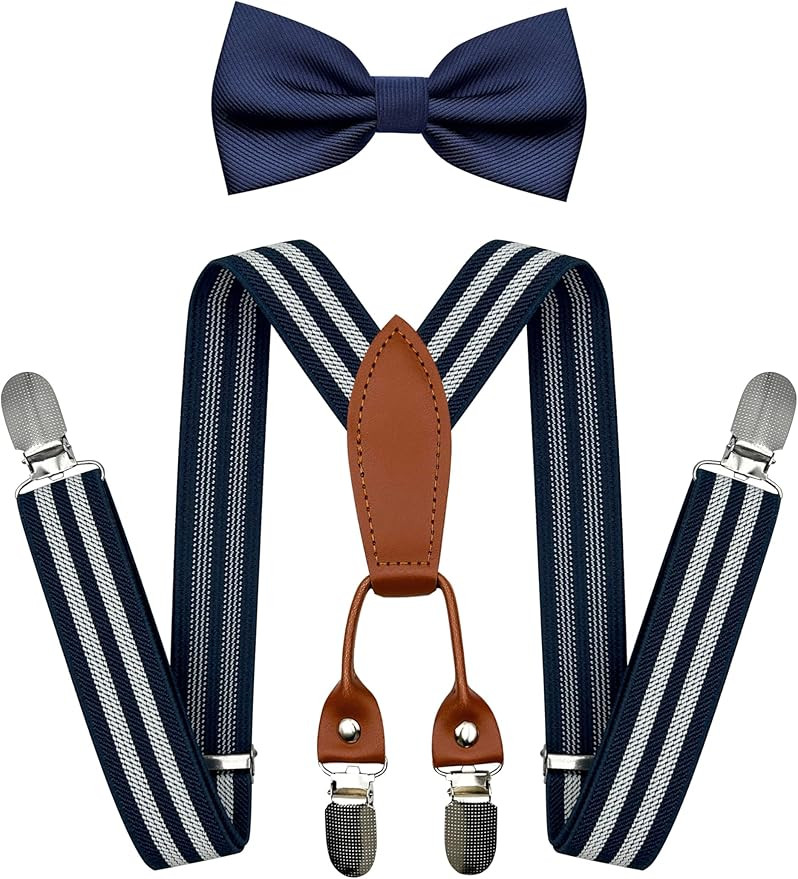 Adjustable Baby Boy Suspenders and Pre-tied Bow Tie, Kids Bowtie and Suspenders with 4 Strong Met... | Amazon (US)