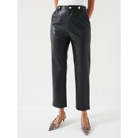 V by Very Faux Leather Trousers With Button Detail - Black | Very (UK)