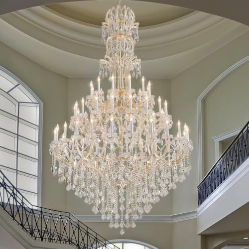 TMAFON Large Gold Crystal Chandeliers - 60 Lights, Modern Chandelier Light Fixtures for High Ceiling Foyer, Lobby, Staircase | Amazon (US)