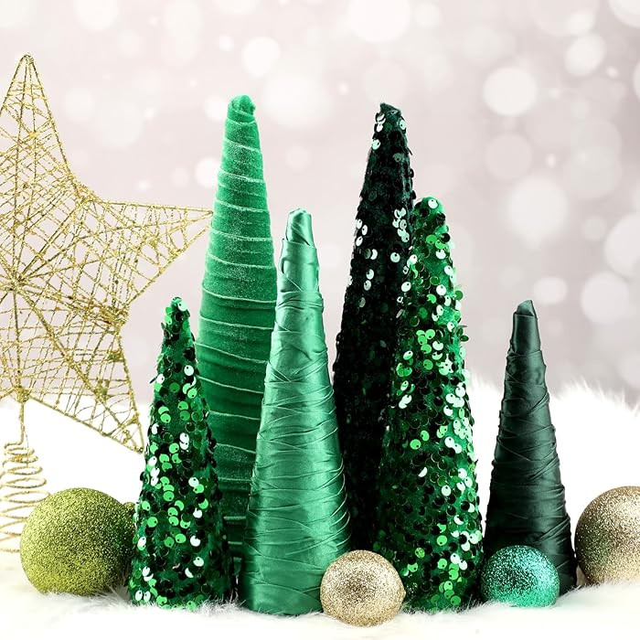 6 Pcs Christmas Green Mini Cone Trees Glitter Tree Table Decoration Christmas Green Ornaments Tab... | Amazon (US)
