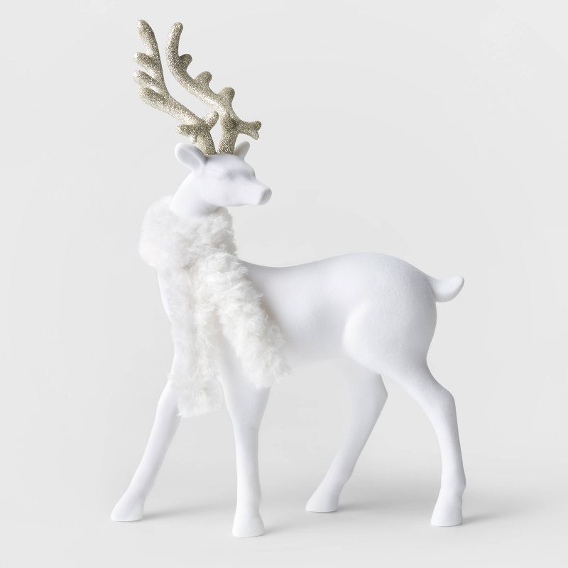 12.5" Flocked Standing Deer Decorative Figurine with Gold Glitter Antlers White - Wondershop™ | Target