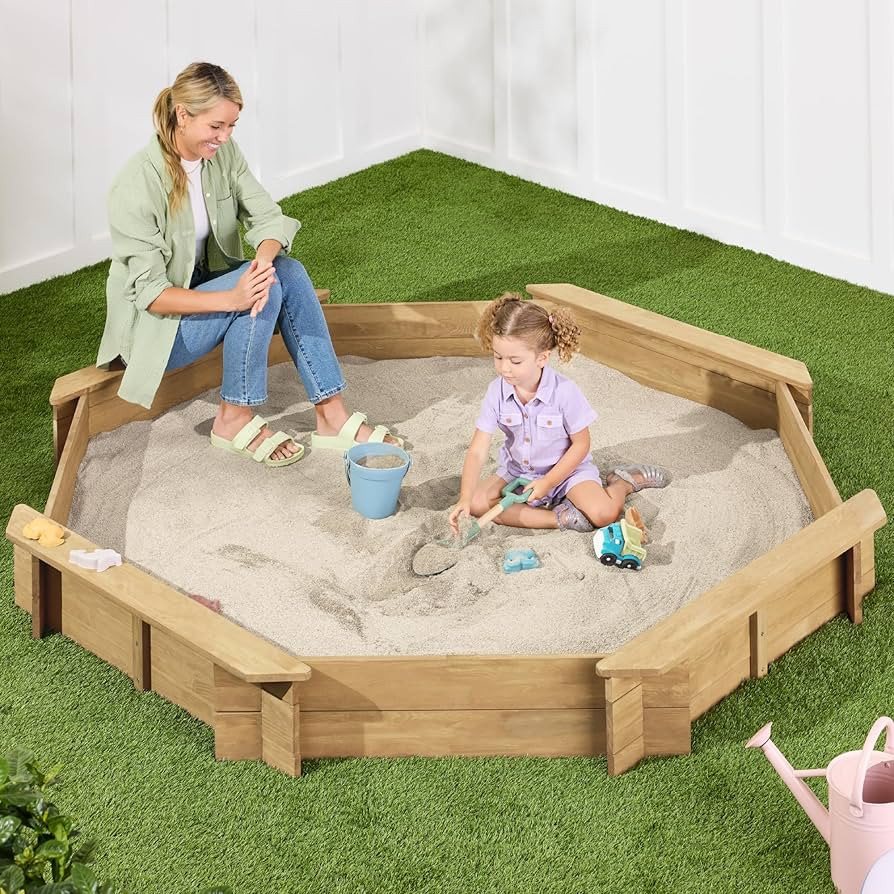 Best Choice Products Large Outdoor Octagon Wooden Sand Box for Kids, Sandbox with Cover, 4 Reinfo... | Amazon (US)