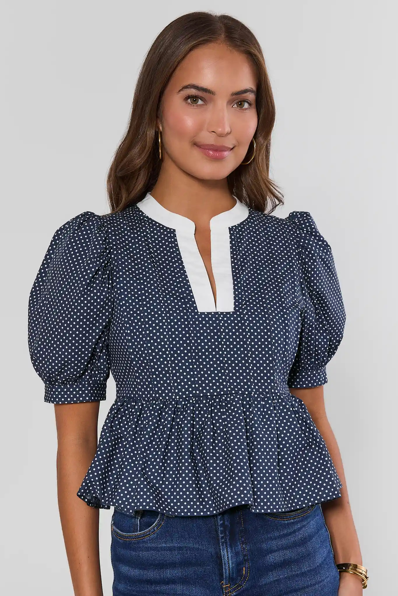 Navy Polka Dot Peplum Top | Avara
