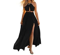 BTFBM Women 2023 Summer Sleeveless Cutout Halter Maxi Dress Backless Boho Casual Beach Party Cock... | Amazon (US)
