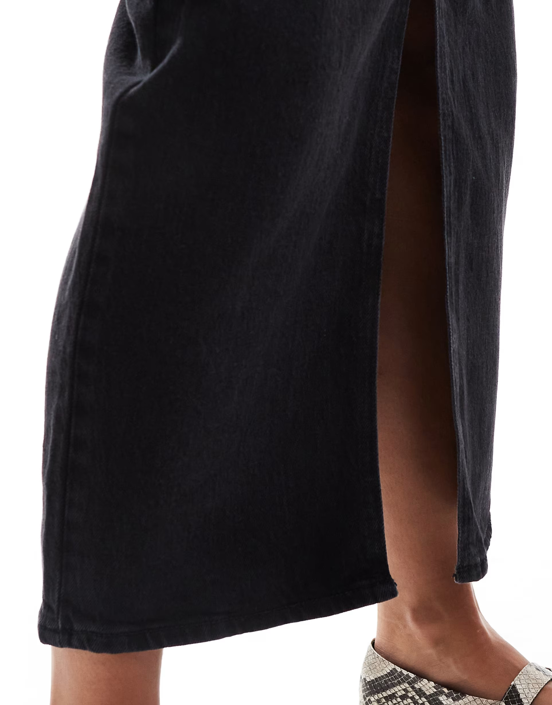 Vila high waisted denim front split midi skirt in black wash | ASOS | ASOS (Global)