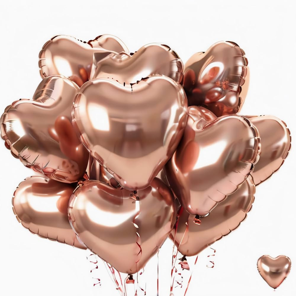 Rose Gold Heart Balloons, 12PCS 18-Inch, for Valentine's Day, White Wedding, Birthday Decorations... | Amazon (US)