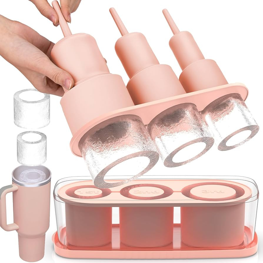 Ice Cube Tray for Tumbler Cup 30Oz-40Oz, 3 Pcs Silicone Cylinder Ice Mold with Lid and Bin for Fr... | Amazon (US)