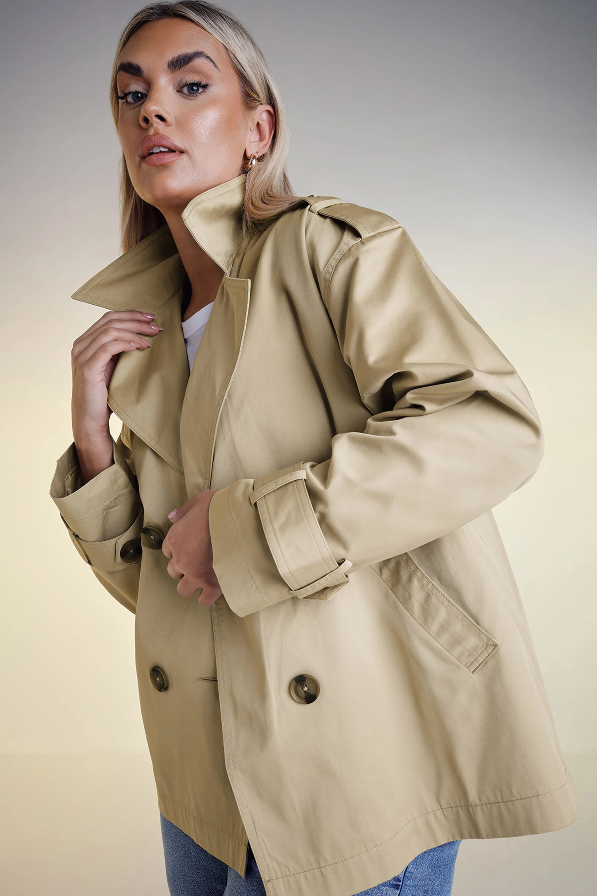 YOURS Plus Size Natural Brown Short Trench Coat | Yours Clothing UK