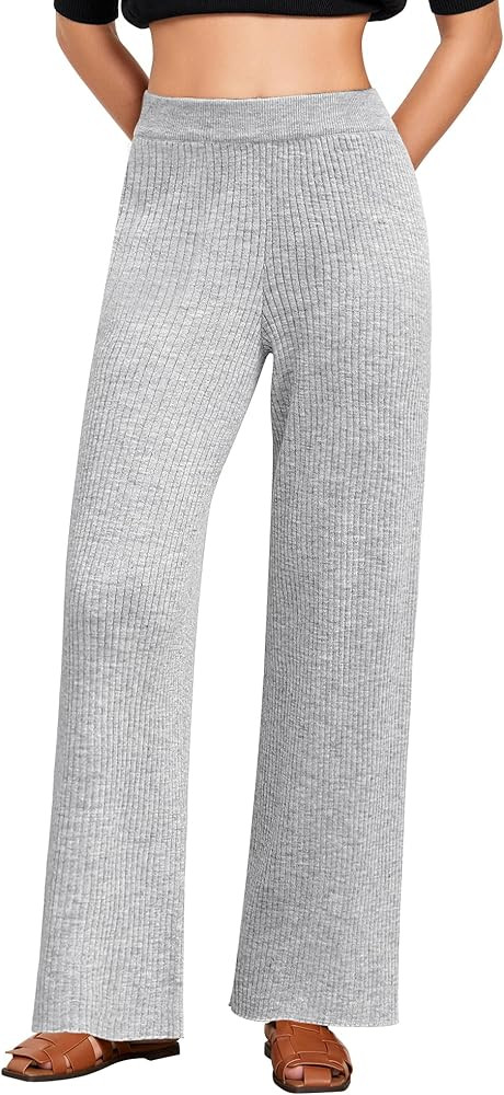 GRAPENT Sweater Wide Leg Pants Woman High Waisted Pull On Lounge Elastic Waist Fall Winter Casual... | Amazon (US)