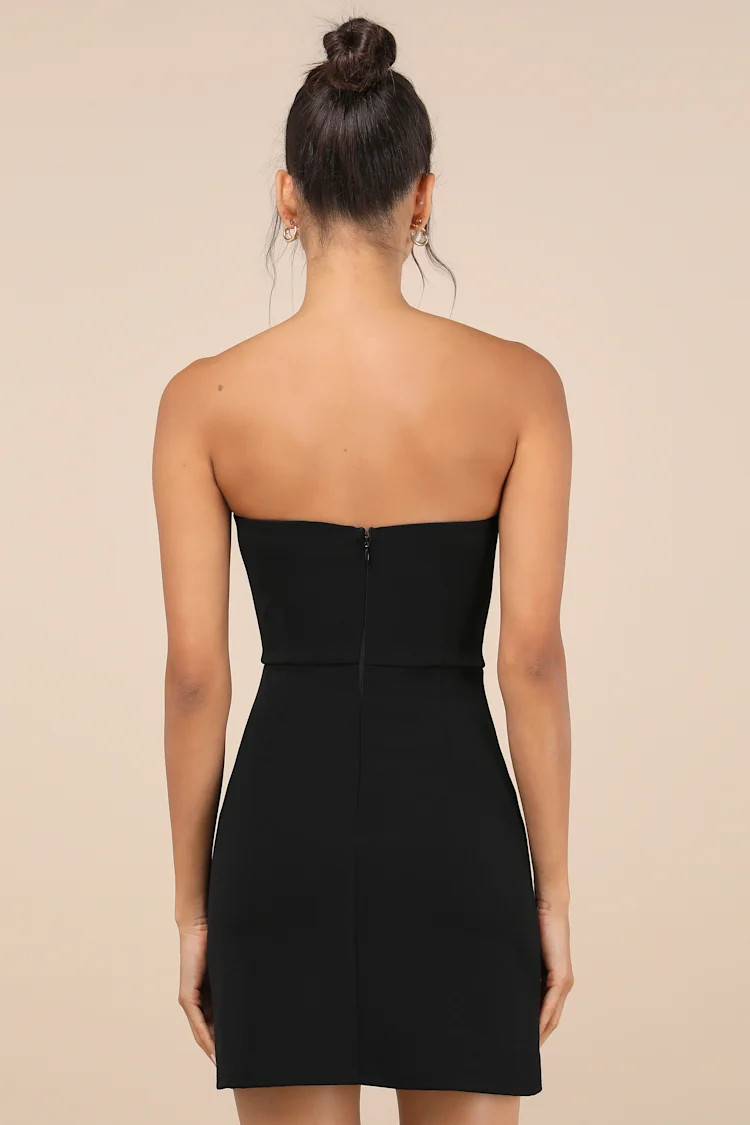 Captivating Figure Black Pearl Beaded Bow Strapless Mini Dress | Lulus