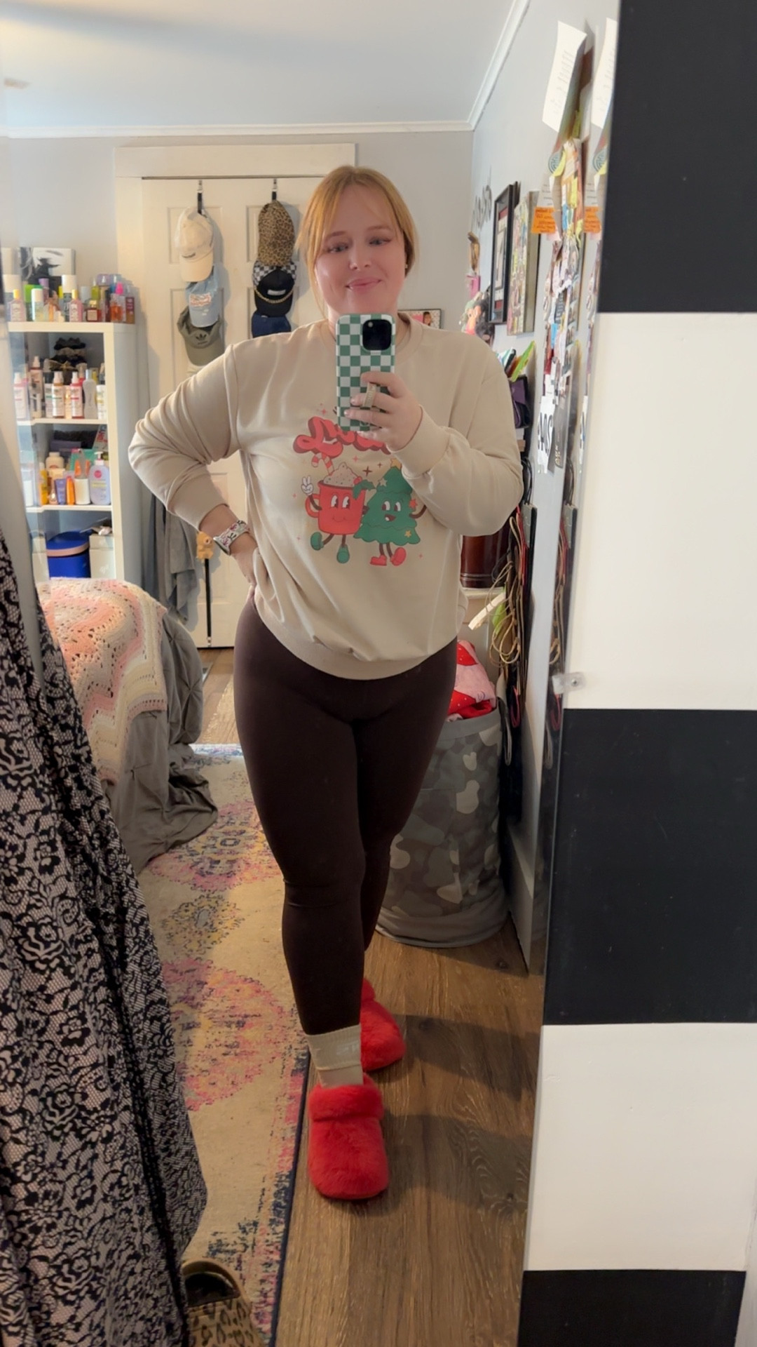 Festive OOTD Christmas countdown! 

This is an outfit I’ve already worn but we are down to our final days here. Can’t believe how fast it has went. 

Brown leggings are from Amazon. They are an excellent dupe for Lulu. Shirt is from SHEIN and I am LOVING my fuzzy Croc slippers! 

Who is ready for Christmas?!? 

#LTKootd #LTKHoliday #LTKMidsize