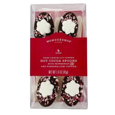 Holiday Dark Chocolate Dipped Hot Cocoa Spoons with Peppermint & Marshmallow Topping - 1.6oz - Wo... | Target