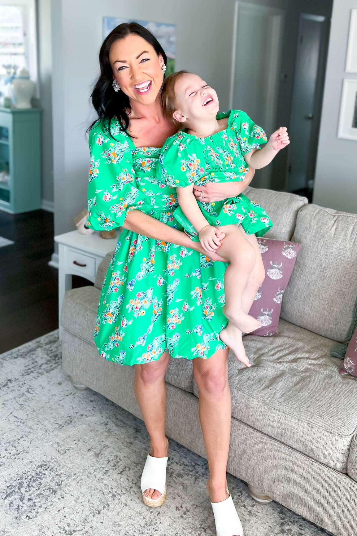 slim fit dress slacks Orange and Green Striped Mommy & Me Dress