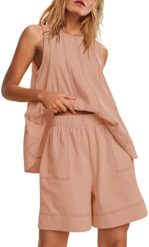 Nirovien Womens Short Sets 2 Piece Vacation Outfits Sleeveless Tank Top and Shorts Matching Set w... | Amazon (US)