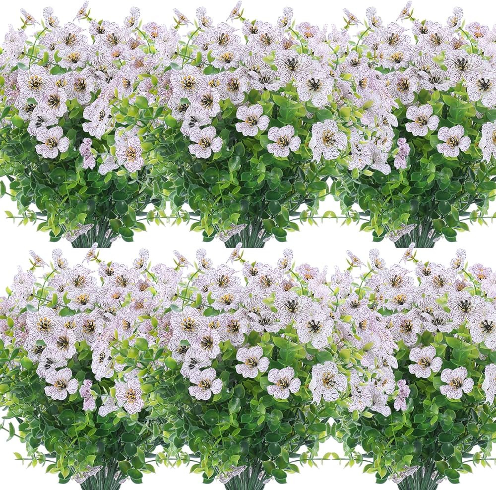 12 Bundles Artificial Flowers Outdoor UV Resistant Fake Plastic Plants Indoor Outside Hanging Pla... | Amazon (US)