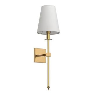 YANSUN 5.9 in.1-Light Gold Mid-Century Wall Sconce with White Fabric Shade for Bathroom Hallway H... | The Home Depot