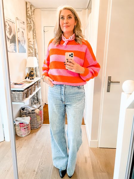 Outfits of the week

A pink and orange striped sweater paired with a pink paisley bandana and wide legged jeans over black pointy toe boots. 

Sweater (one size)
Jeans (EU44)
Boots (tts)

Exact jeans linked here: https://www.linkmaker.io/jQYVcng9L



#LTKstyletip #LTKeurope #LTKcurves